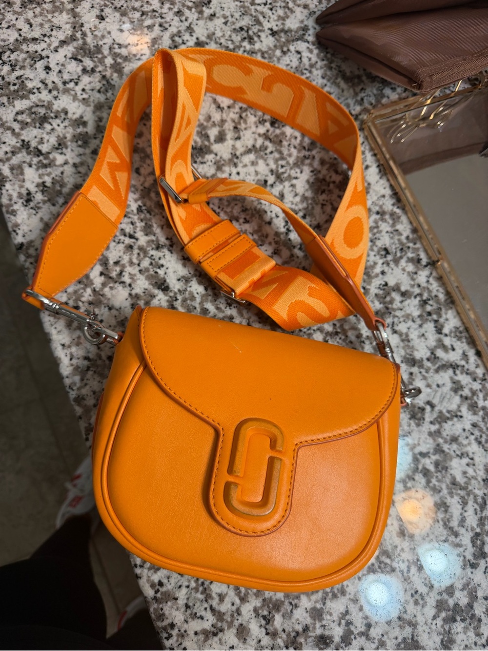 Marc Jacobs Orange Crossbody Saddle Bag with Wide Logo Strap